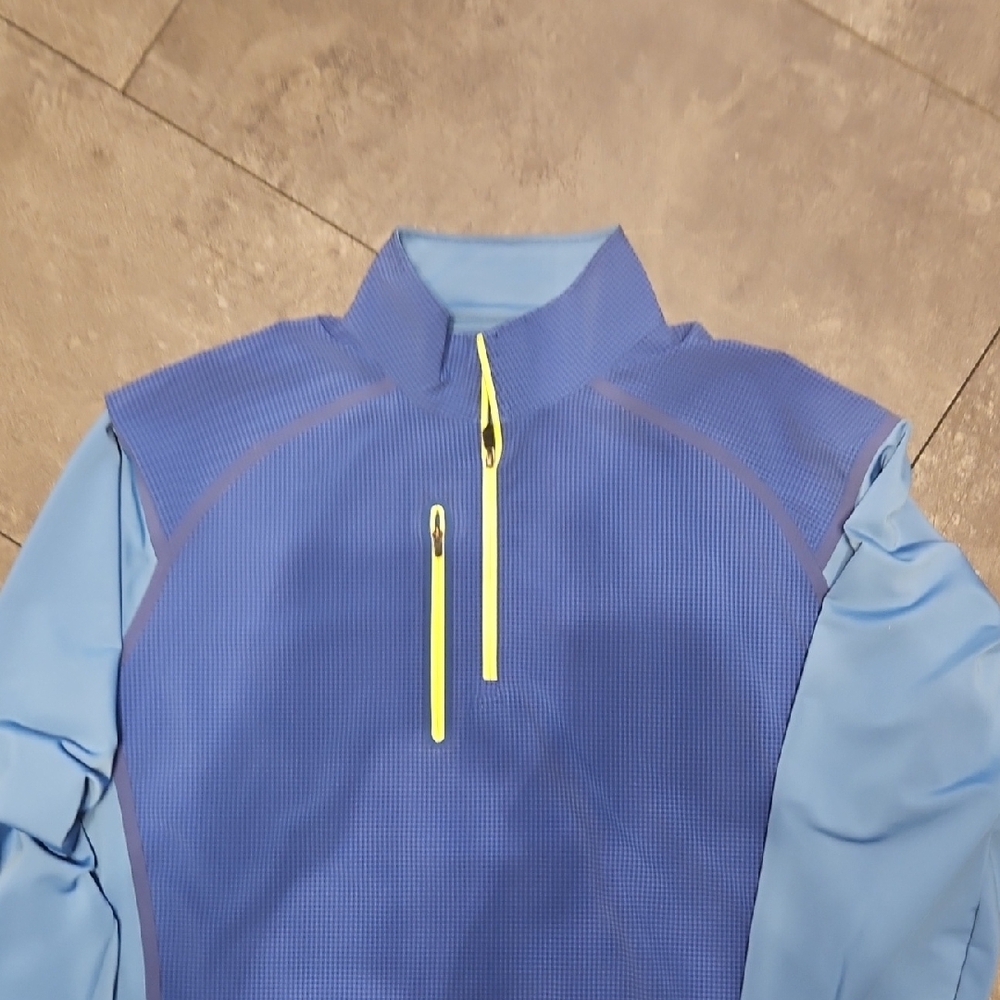 FJ GOLF Blue Quarter-Zip Pullover with Yellow Accents